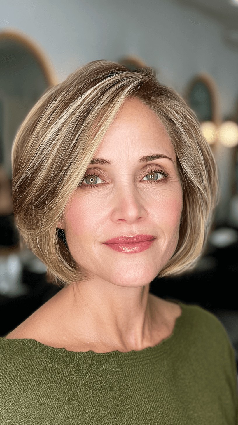 Stylish Blunt Cut with Soft Blonde Highlights