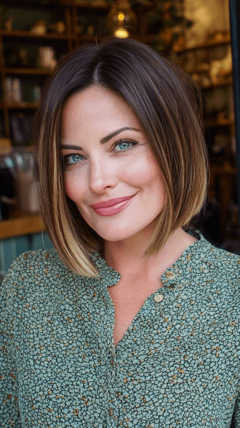Stylish Blunt Cut with Subtle Caramel Highlights