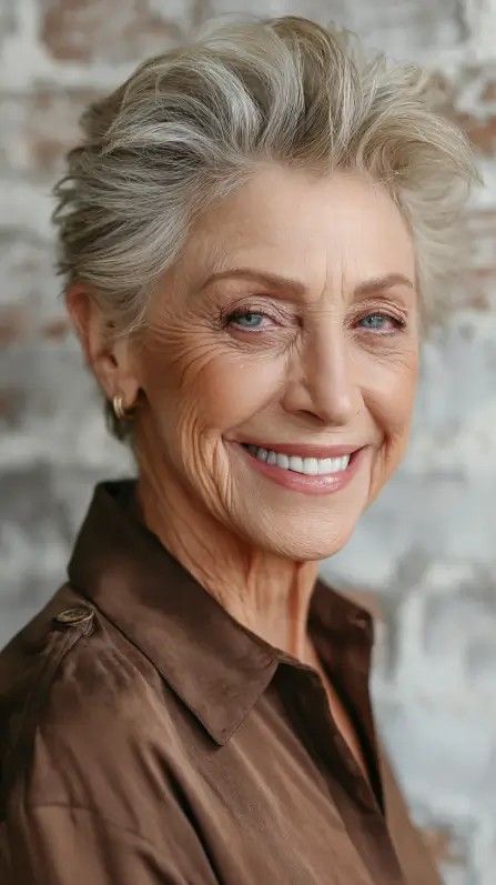 Stylish Textured Gray Pompadour Pixie