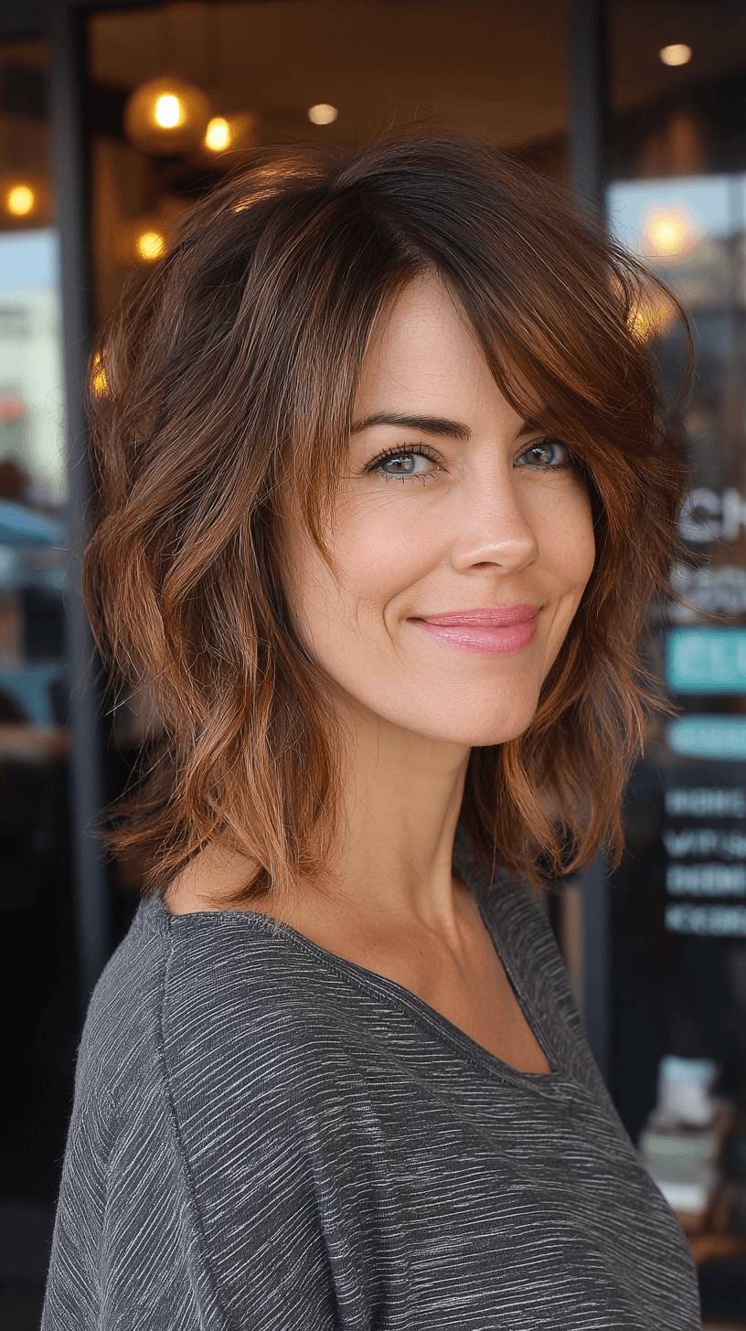 Stylish Textured Mullet with Warm Highlights