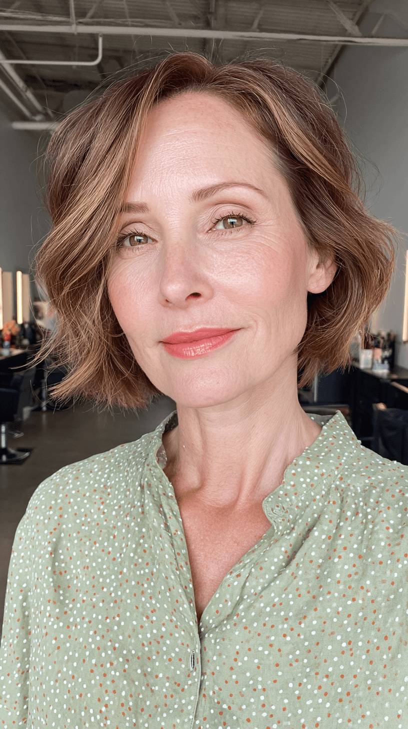 Stylish Wavy Bob with Subtle Highlights