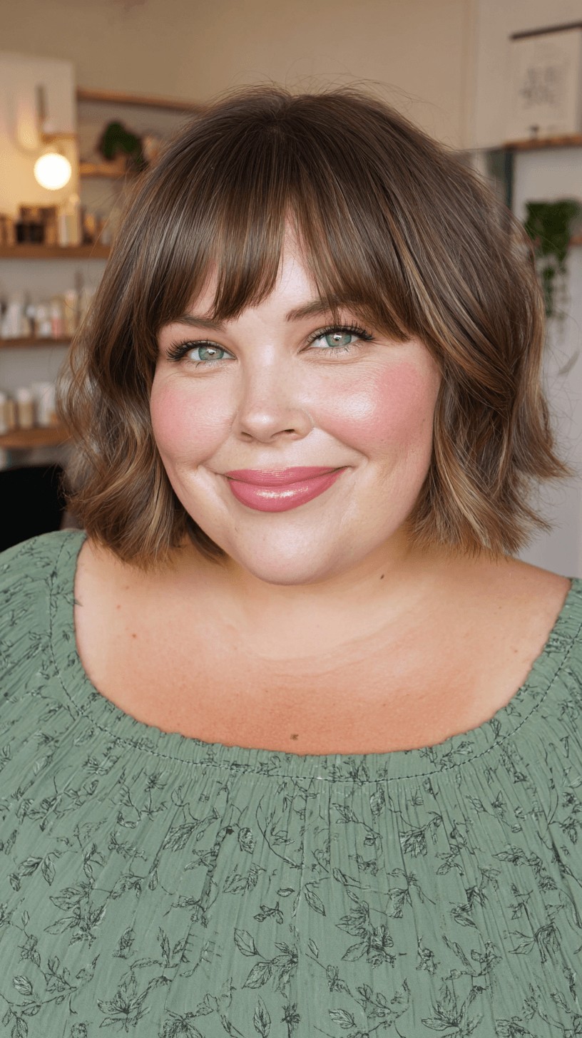 Stylish Wavy Lob with Soft Bangs