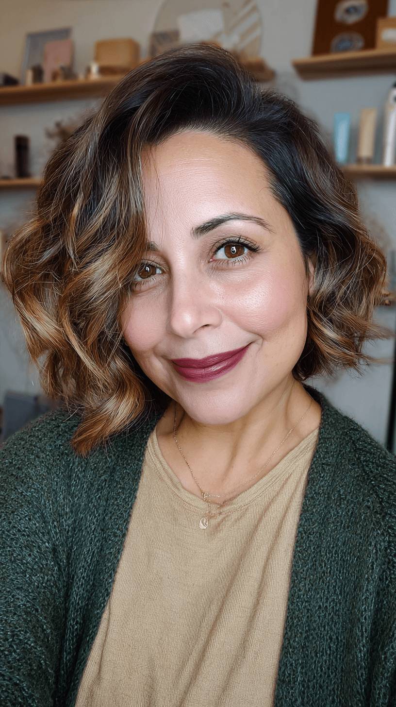 Textured Bob with Warm Caramel Highlights