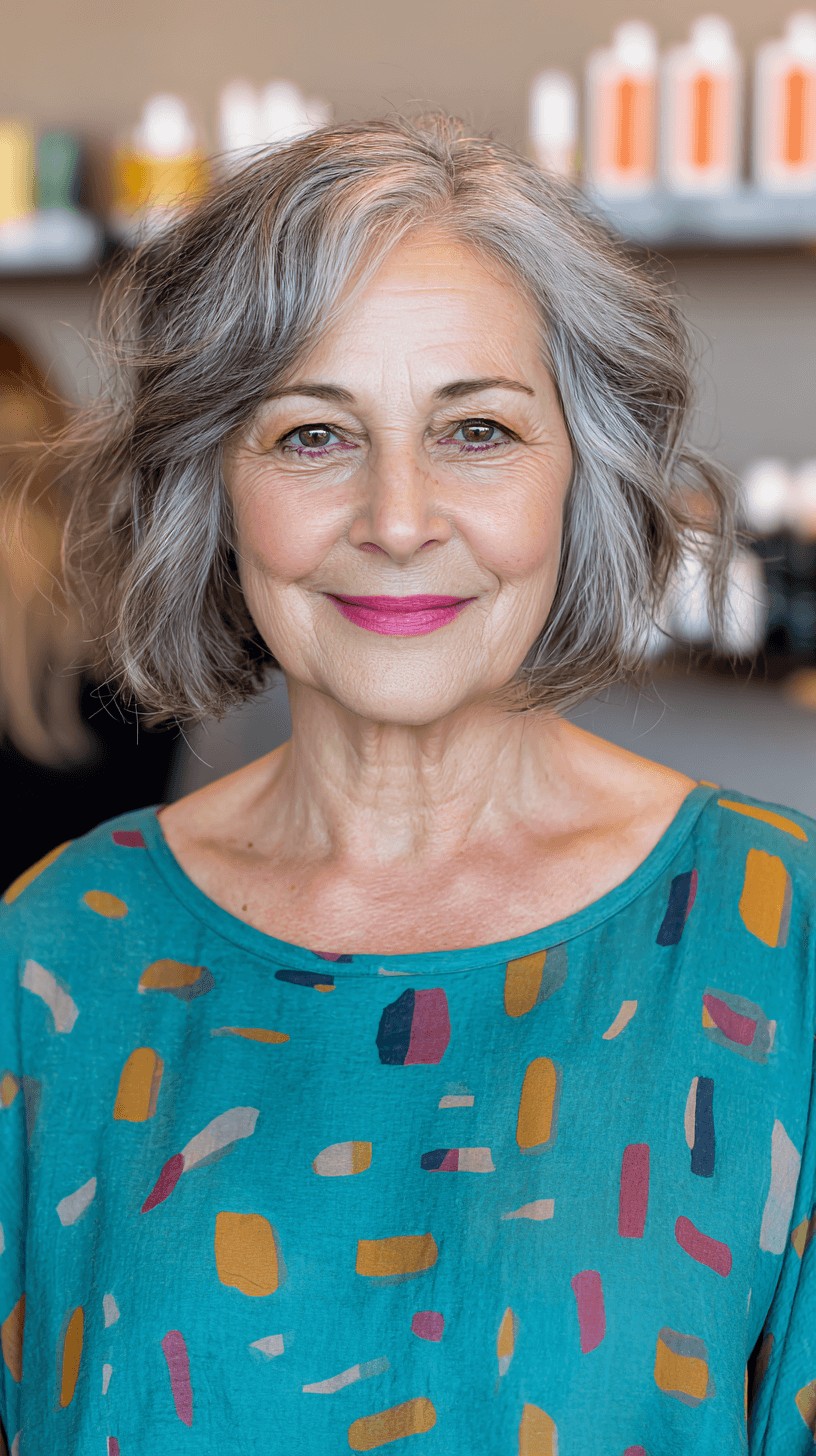 Textured Gray Bob with Soft Waves