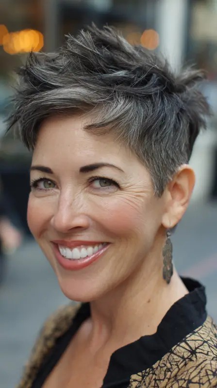 Textured Gray Pixie with Edgy Layers