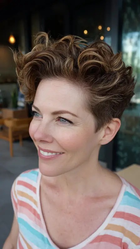 Textured Pompadour Pixie with Soft Curls