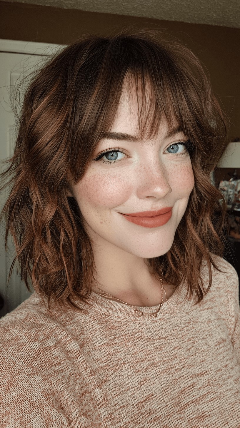 Textured Shaggy Bob with Face-Framing Bangs