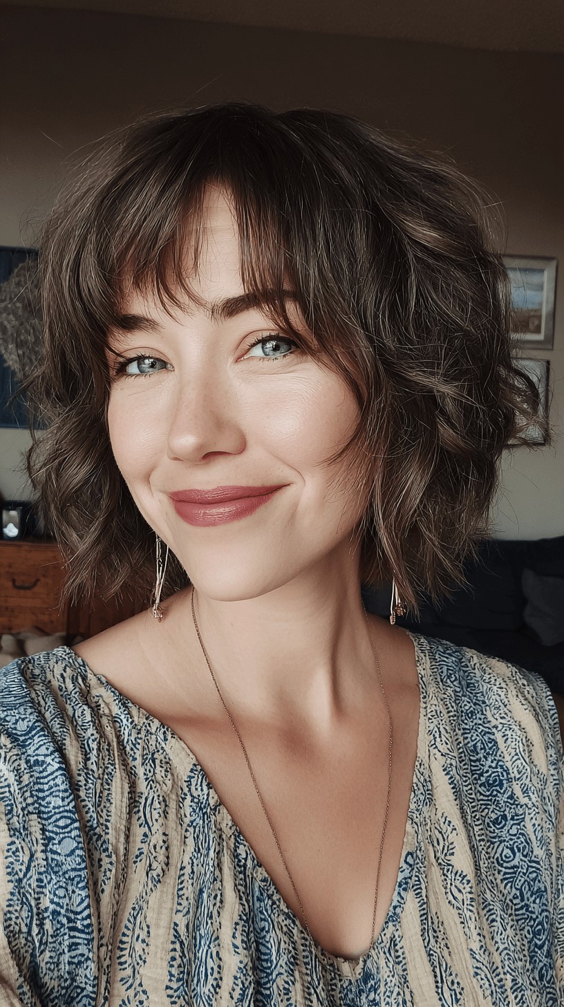 Textured Shaggy Bob with Soft Bangs