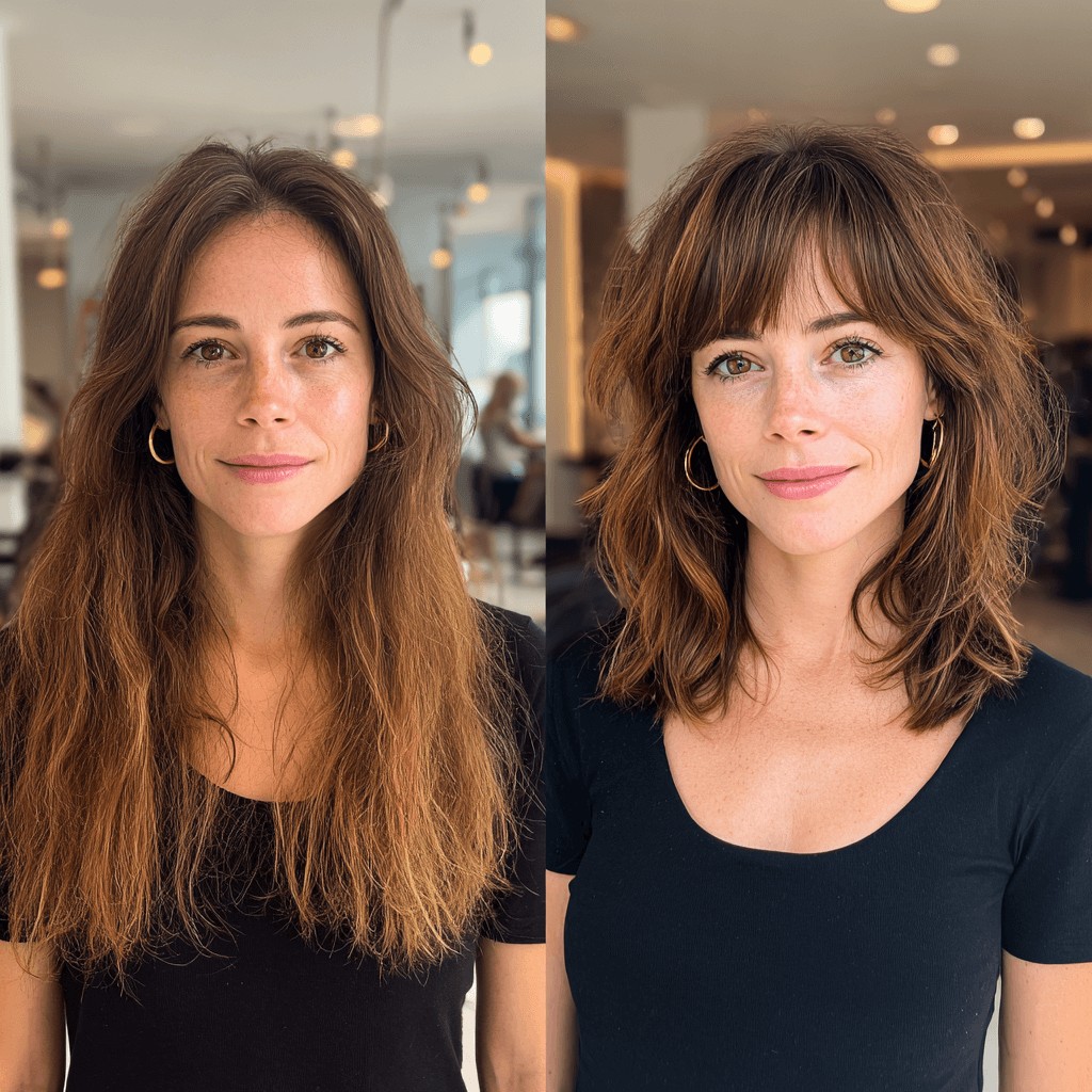 Textured Shaggy Lob with Soft Curtain Bangs