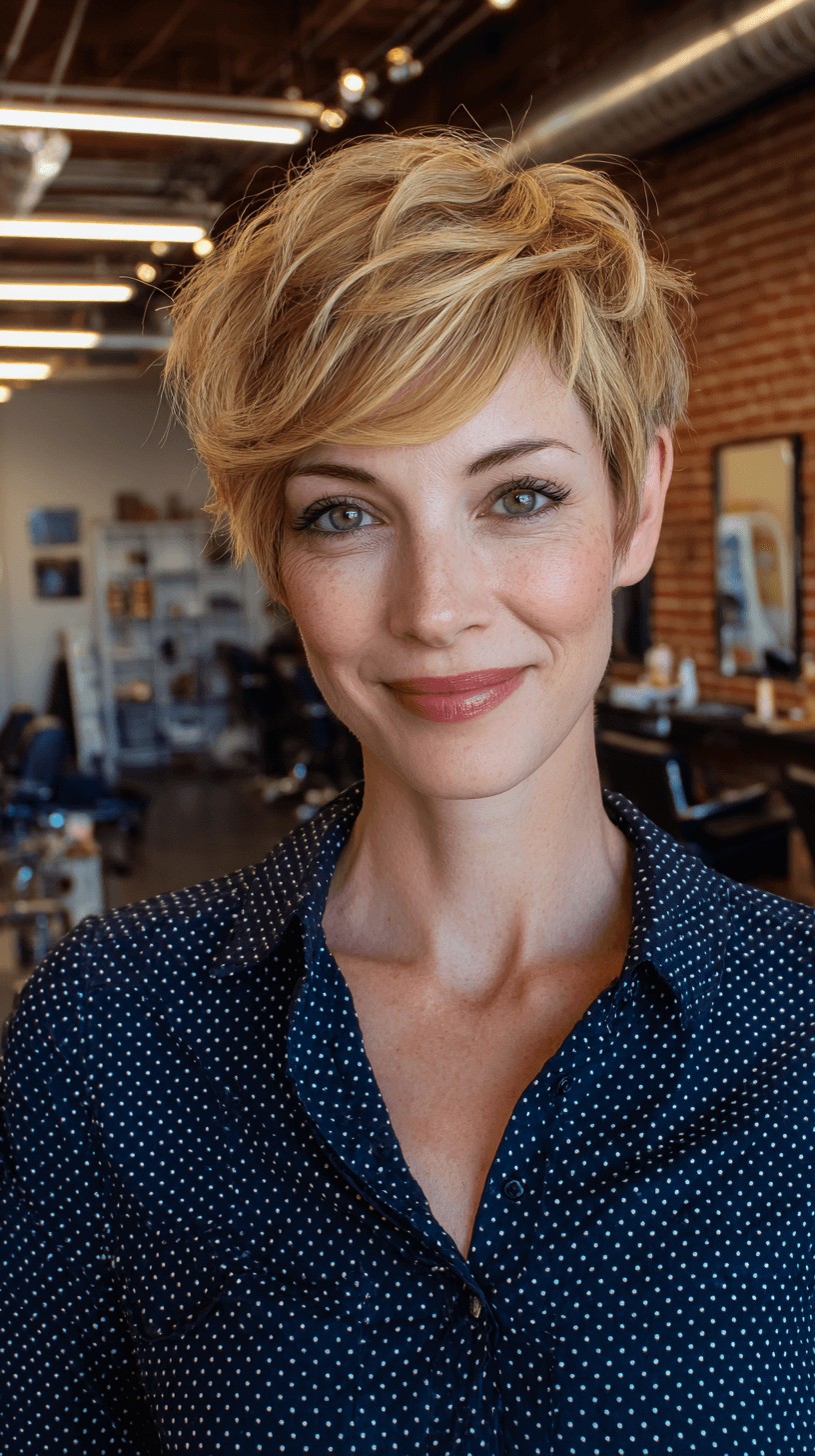 Textured Short Blonde Pixie with Subtle Layers
