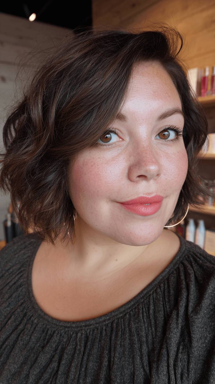 Textured Shoulder-Length Waves with Rich Chocolate Tones