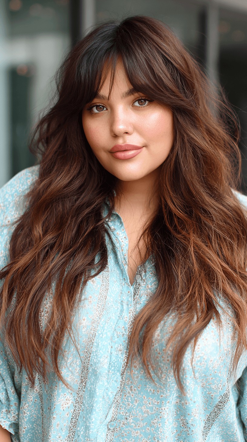 Voluminous Long Layers with Soft Bangs