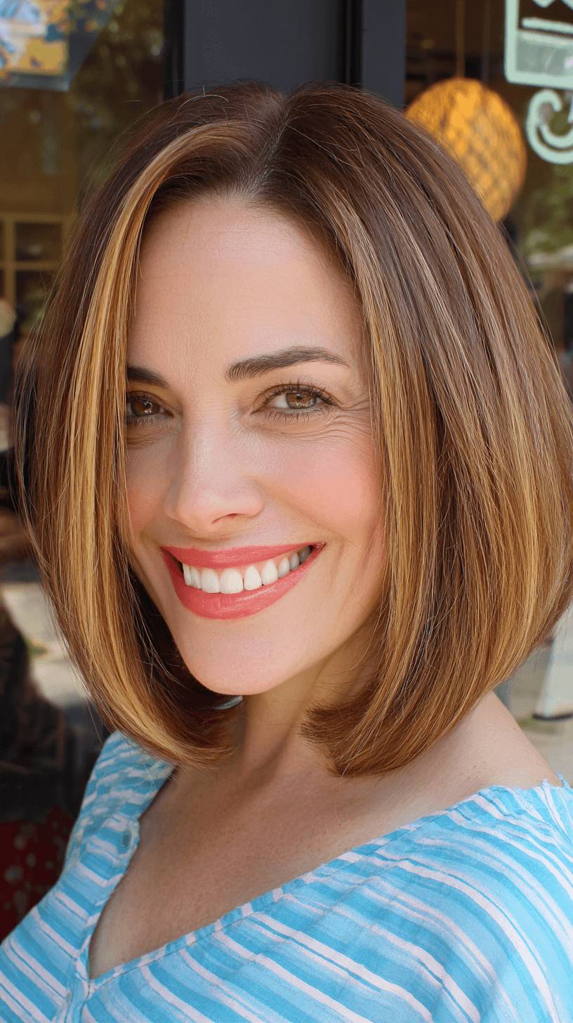 Warm Chestnut Bob with Subtle Caramel Highlights