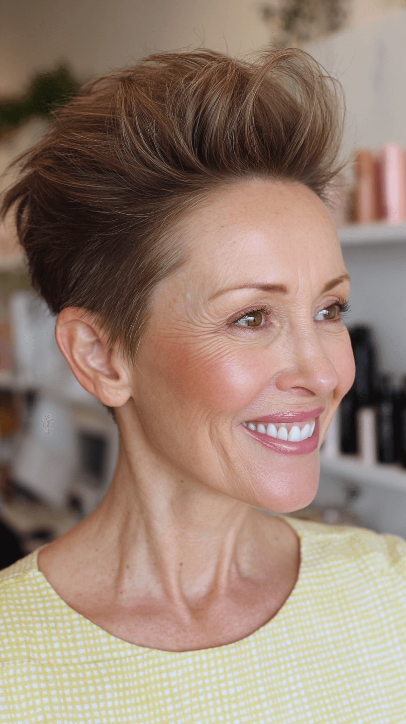 Bold Textured Pompadour Pixie Cut with Subtle Volume