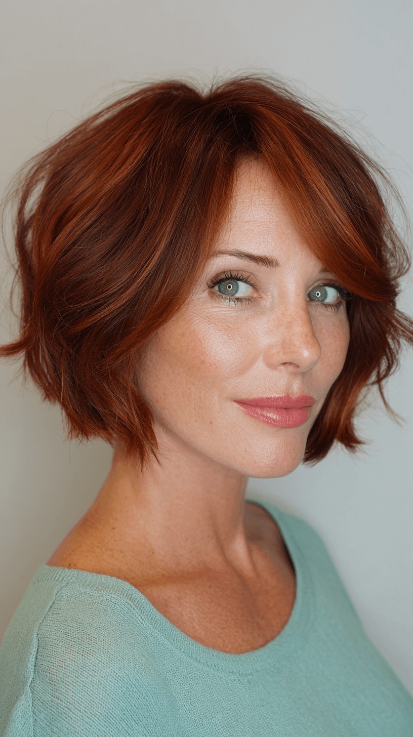 Chic Copper Textured Bob with Subtle Layers