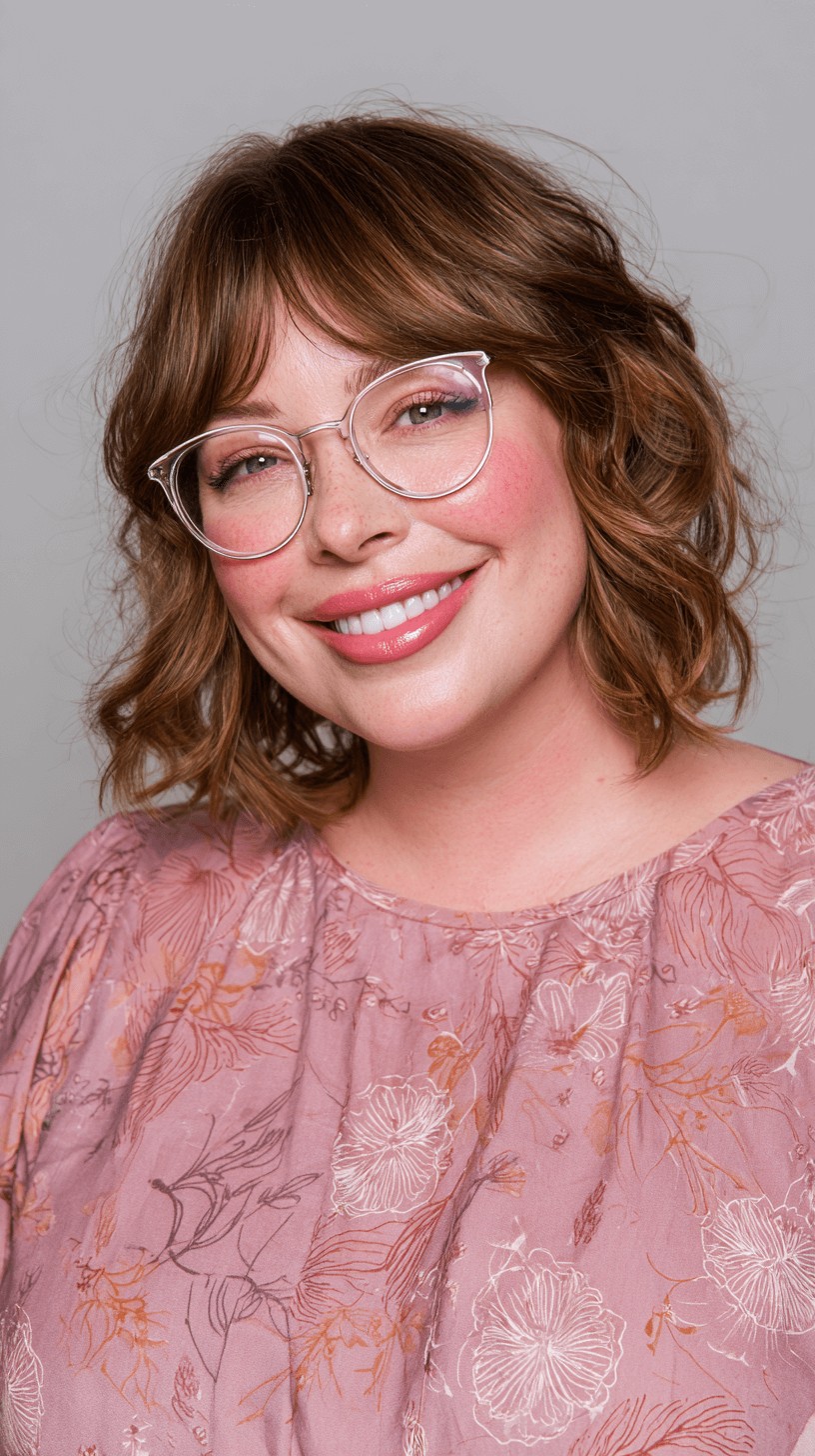 Chic Curly Lob with Soft Bangs