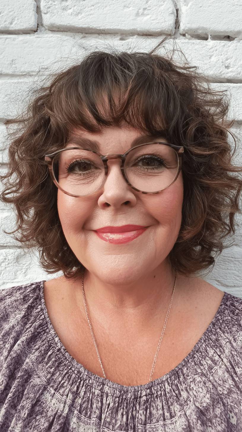 Chic Curly Shaggy Bob with Soft Bangs