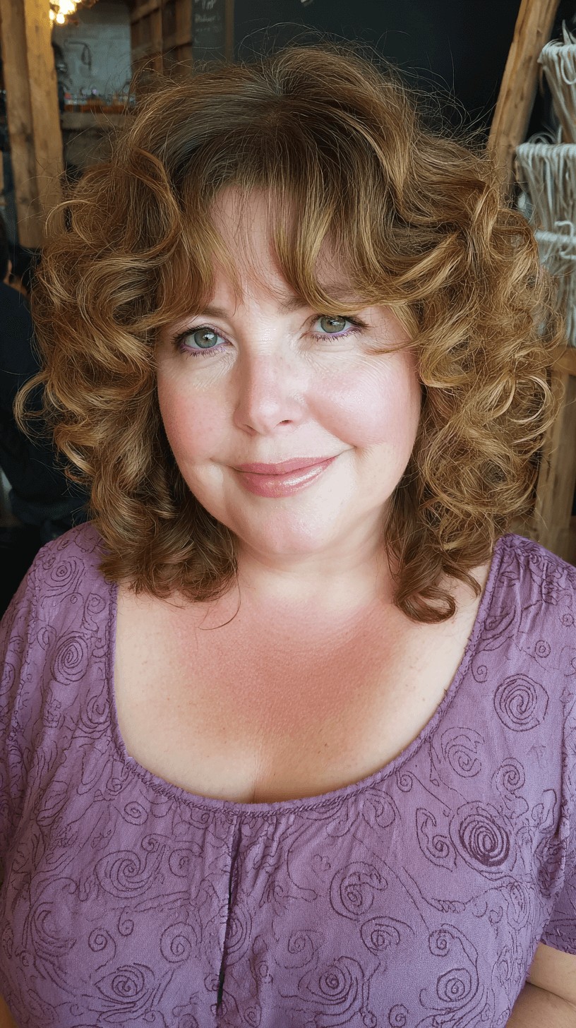Chic Curly Shoulder-Length Cut with Face-Framing Layers