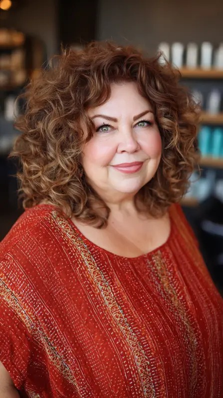 Chic Curly Shoulder-Length Cut with Volume