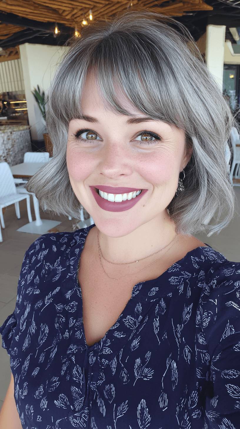 Chic Grey Bob with Soft Bangs and Natural Movement