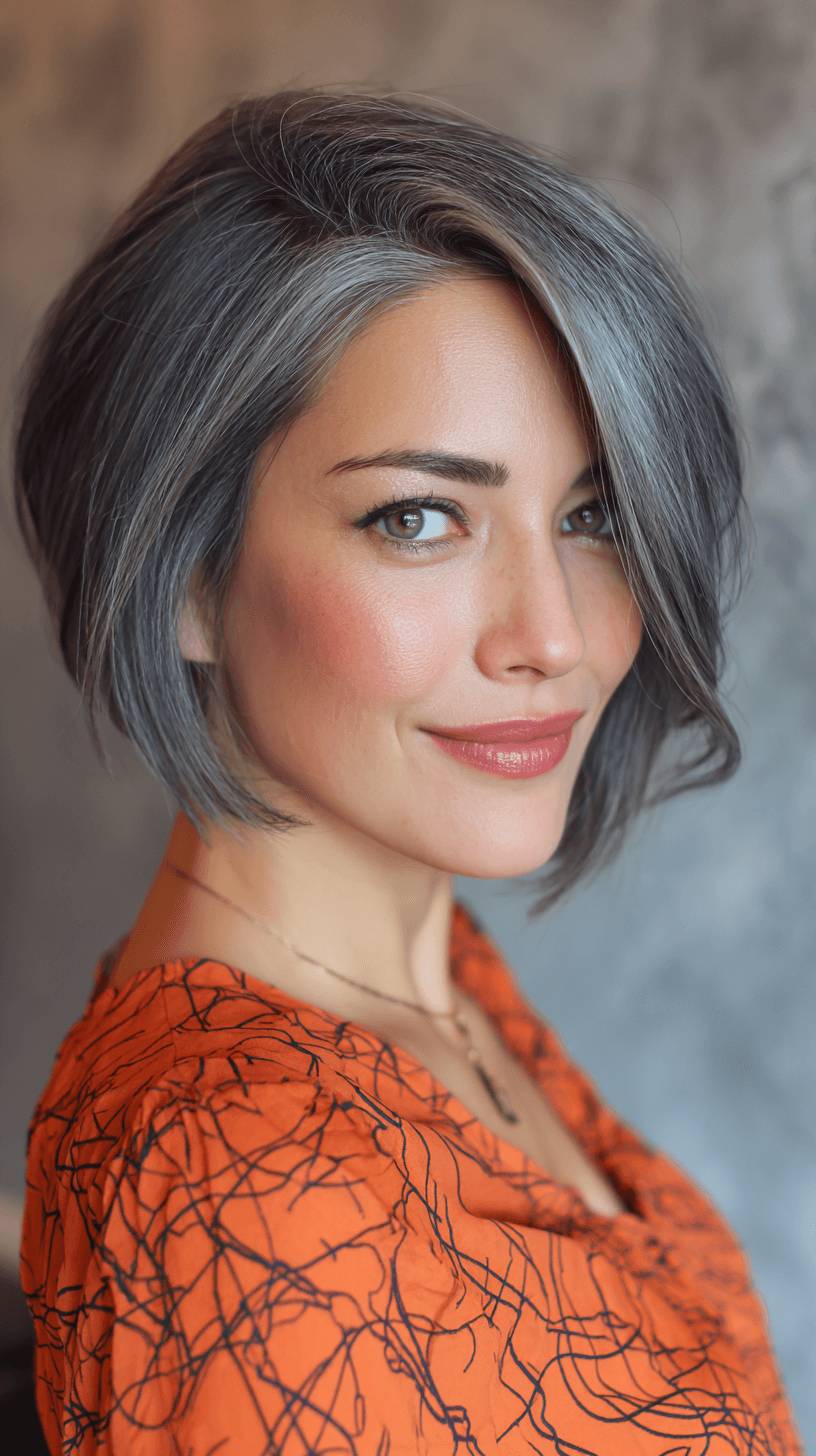 Chic Grey Bob with Soft Side-Swept Layers