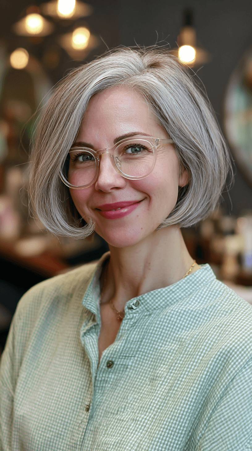 Chic Grey Bob with Soft Volume and Face-Framing Layers