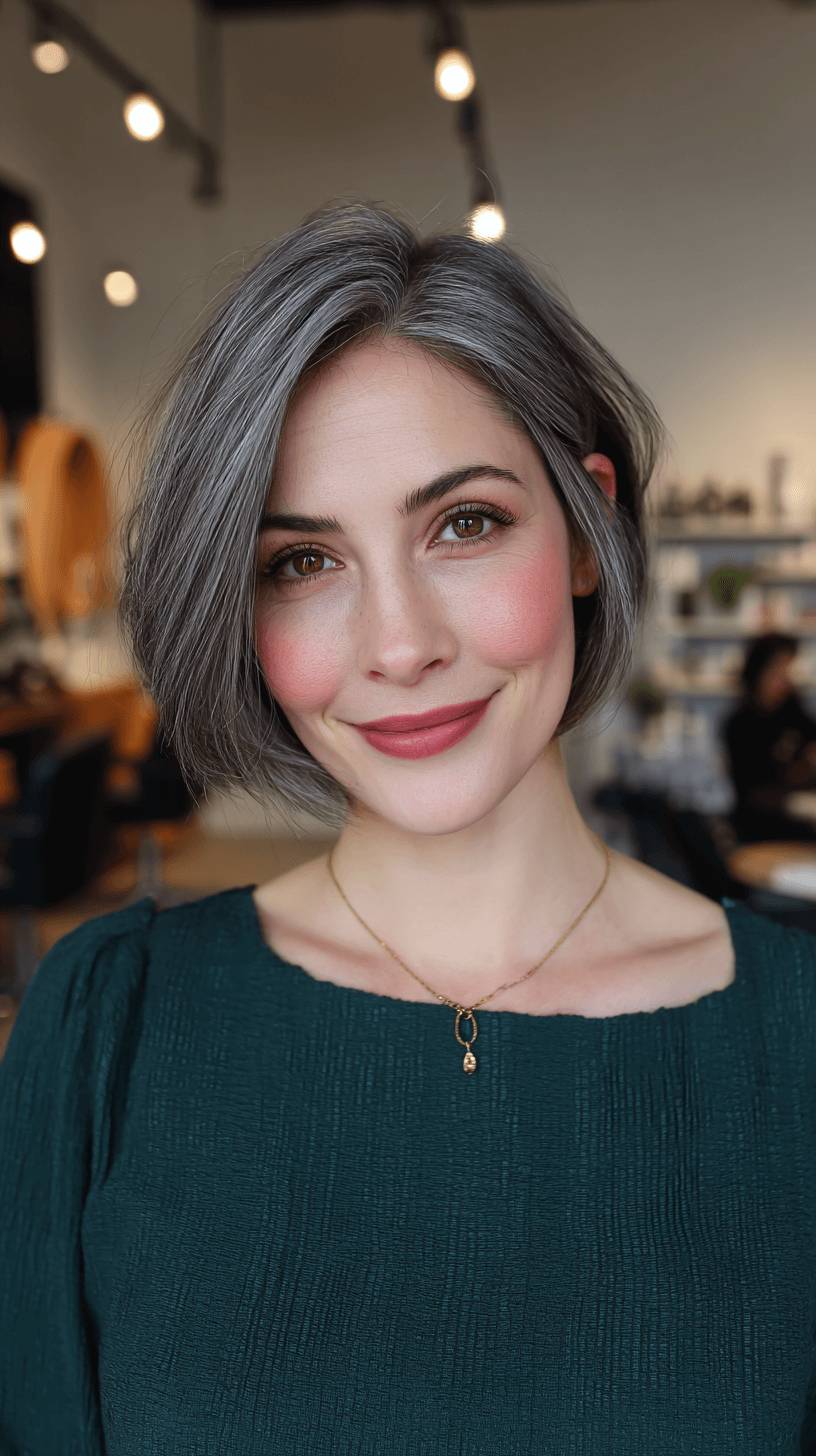 Chic Grey Bob with Soft Volume and Textured Ends