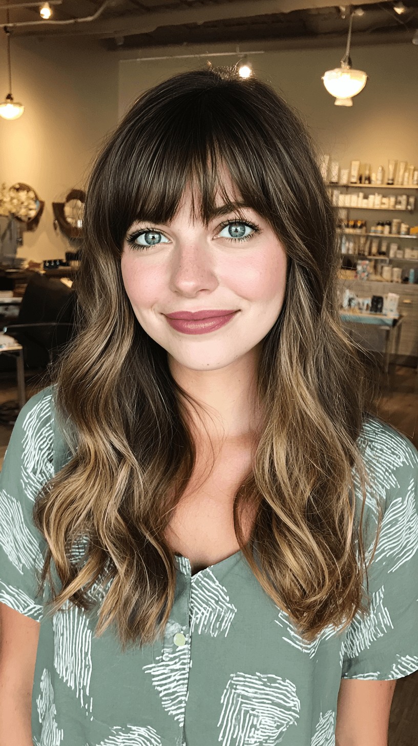 Chic Layered Waves with Full Bangs