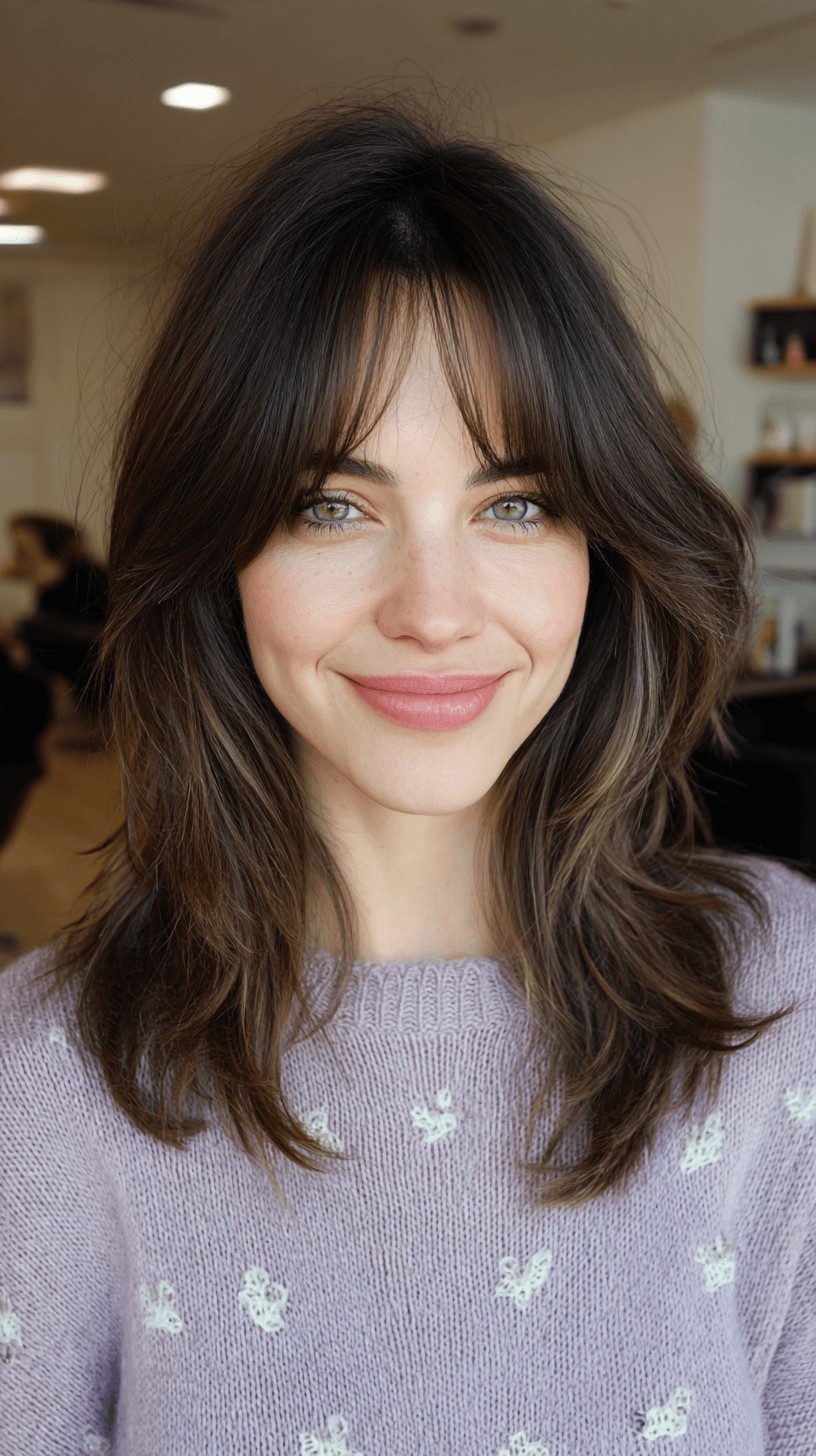Chic Medium-Length Cut with Wispy Bangs and Subtle Layers