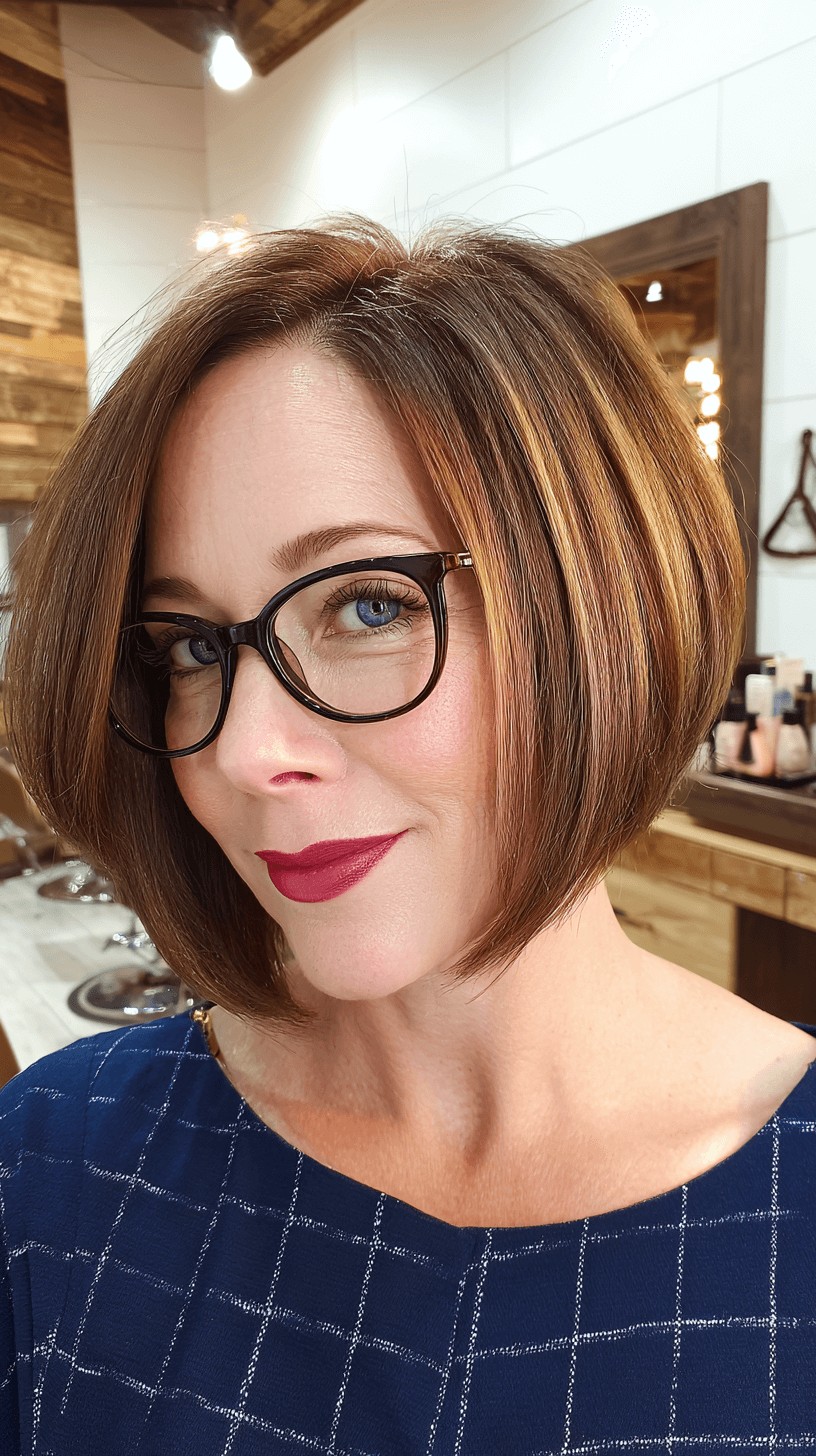 Chic Rich Auburn Slope Bob with Subtle Caramel Highlights