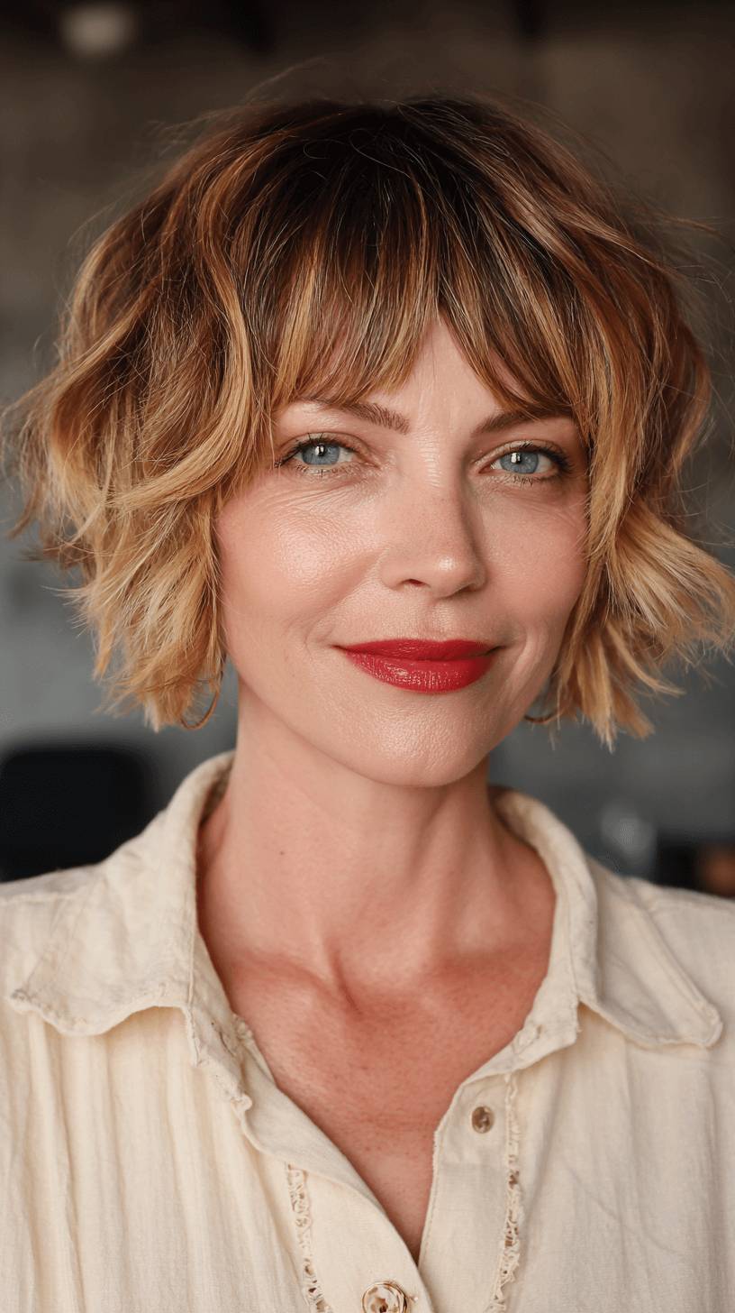 Chic Shaggy Bob with Feathered Bangs