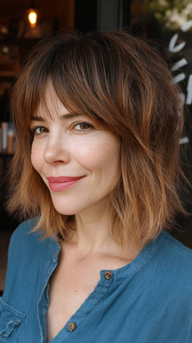 Chic Shaggy Bob with Subtle Copper Highlights