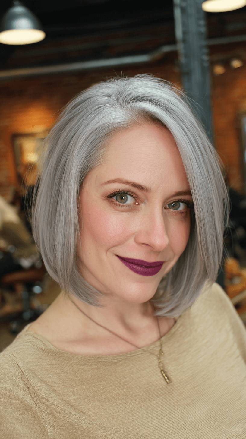 Chic Silver Blunt Bob with Subtle Texture