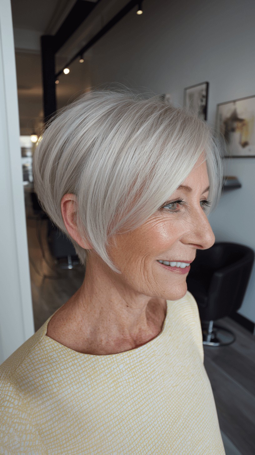 Chic Silvery Stacked Pixie Bob with Soft Layers