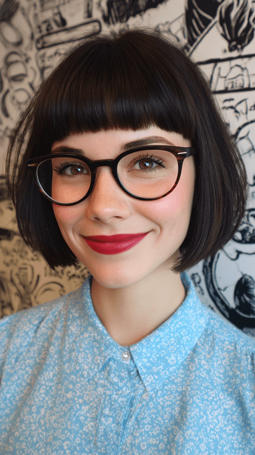 Chic Textured Bob with Bold Straight Bangs
