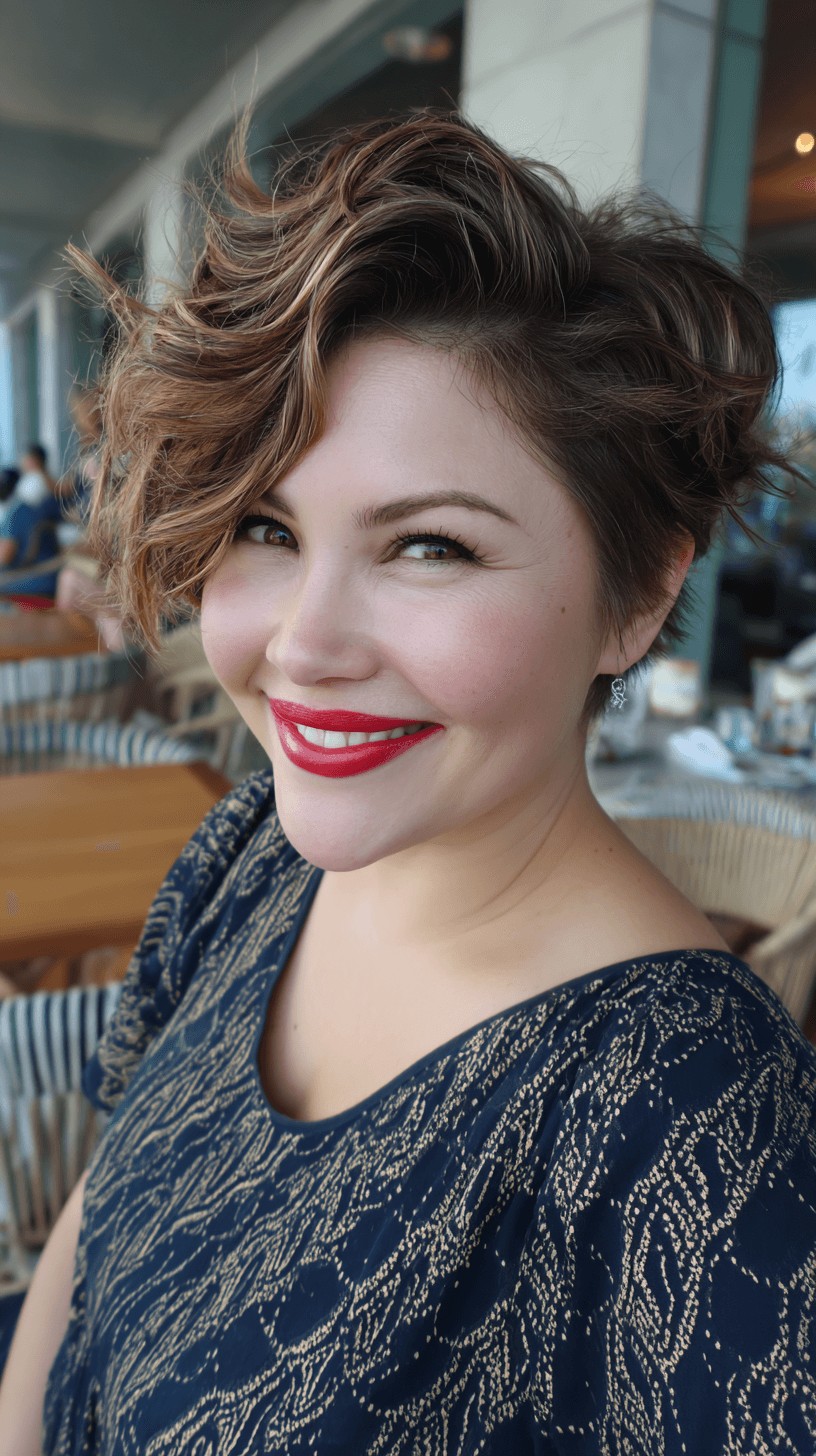 Chic Textured Curly Cut with Side Swept Bangs