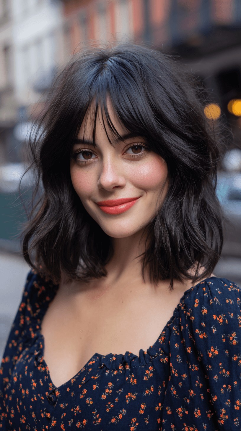 Chic Textured Lob with Soft Bangs