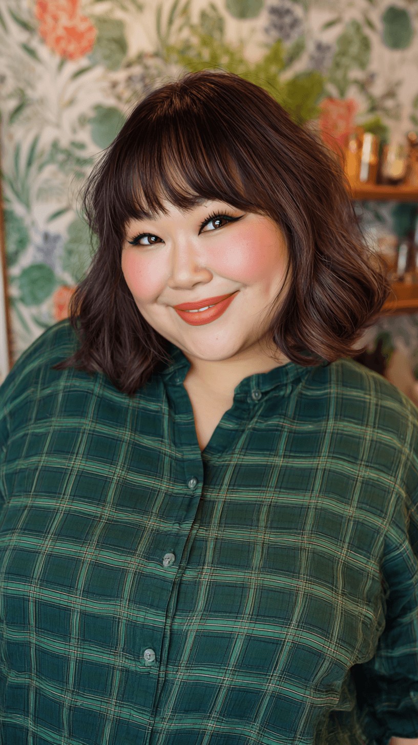 Chic Textured Mid-Length Bob with Soft Bangs