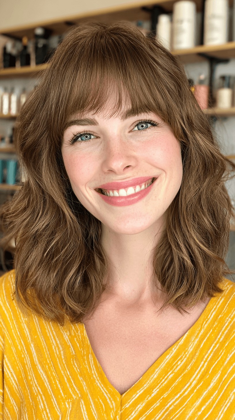 Chic Textured Mid-Length Cut with Face-Framing Bangs