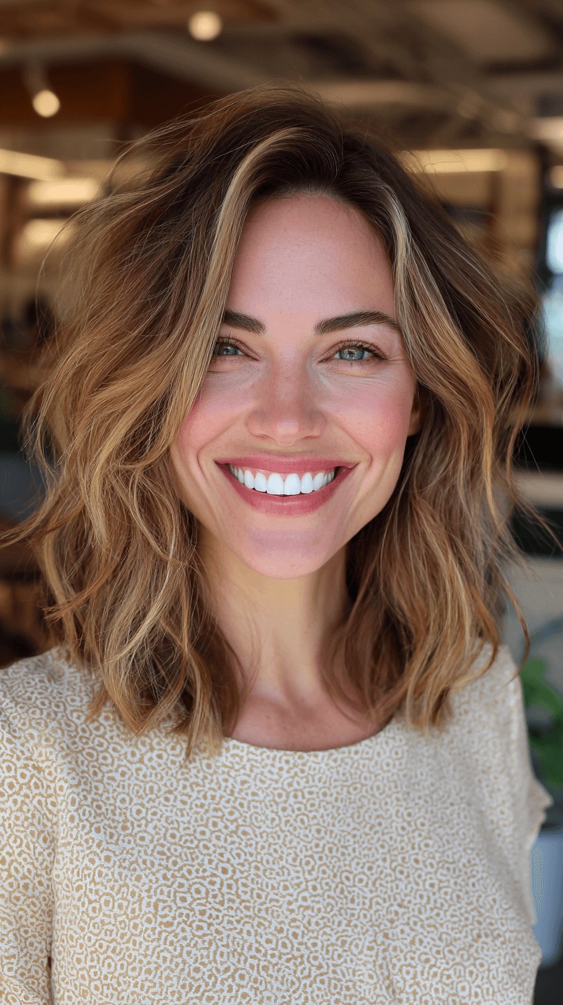 Chic Textured Mid-Length Cut with Subtle Highlights