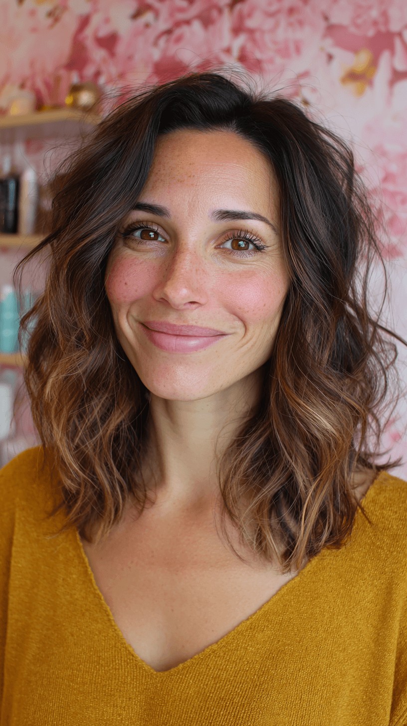 Chic Textured Mid-Length Cut with Warm Balayage
