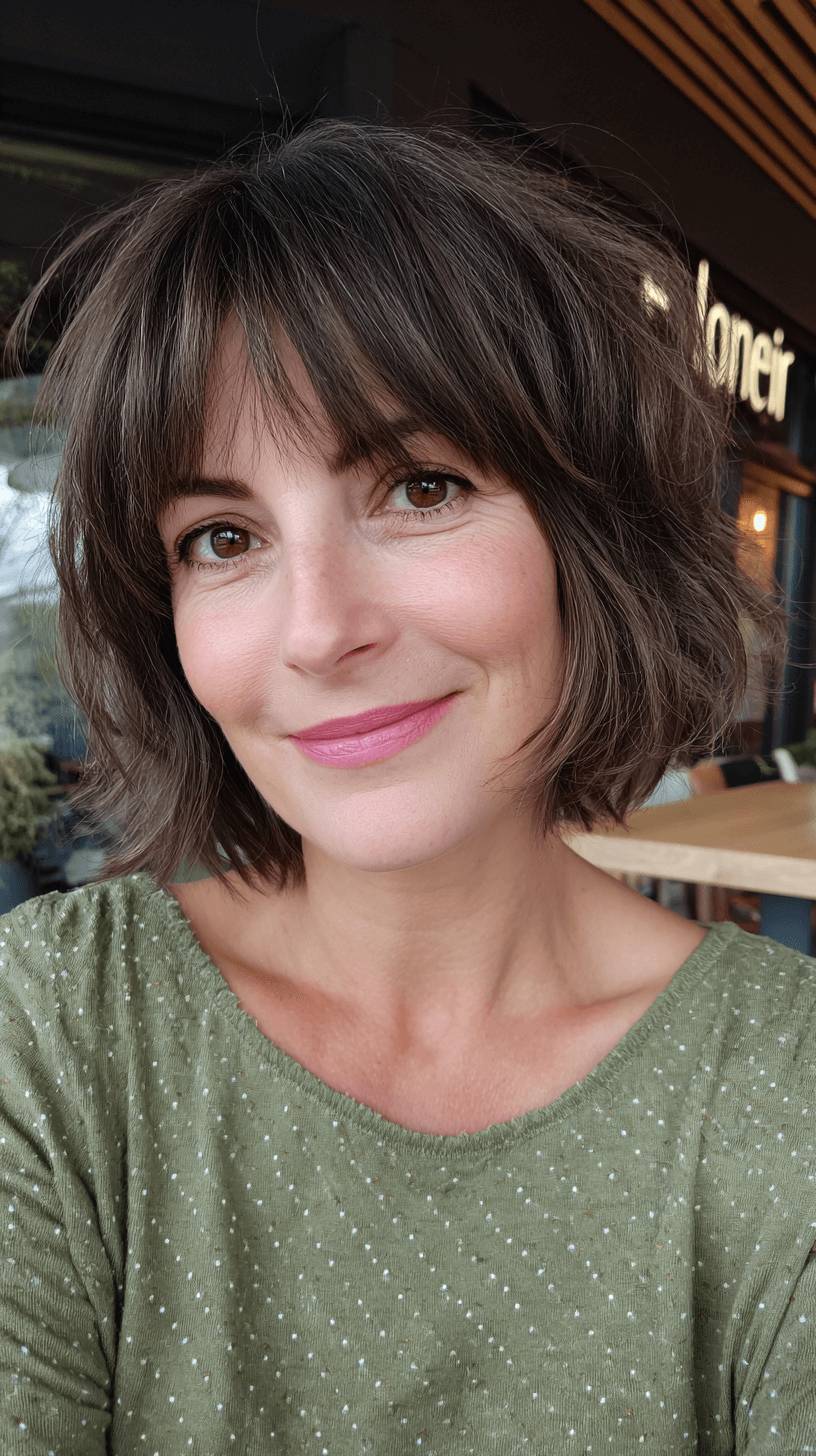 Chic Textured Shaggy Bob with Soft Bangs