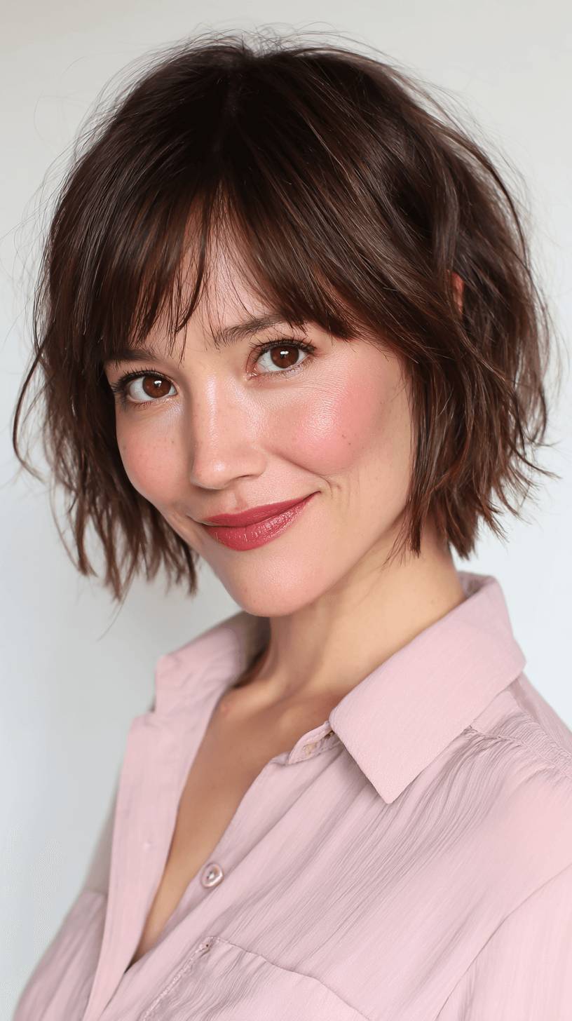 Chic Textured Shaggy Bob with Wispy Bangs