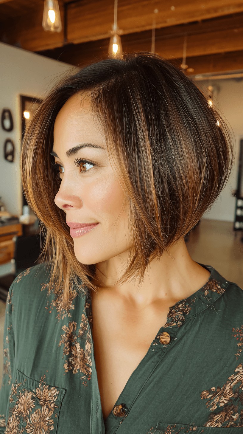 Chic Textured Slope Bob with Warm Balayage