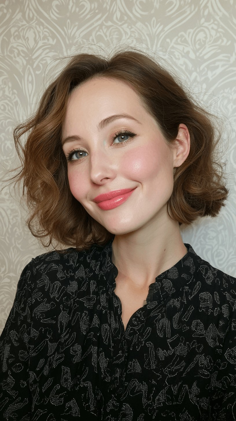 Chic Voluminous French Bob with Defined Curls