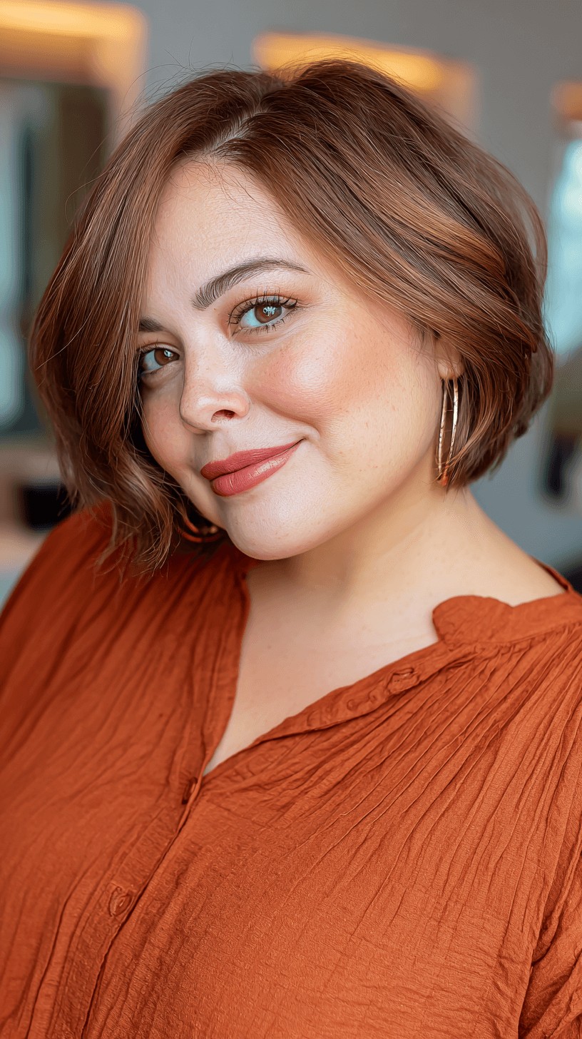 Chic Warm Copper French Bob with Soft Waves