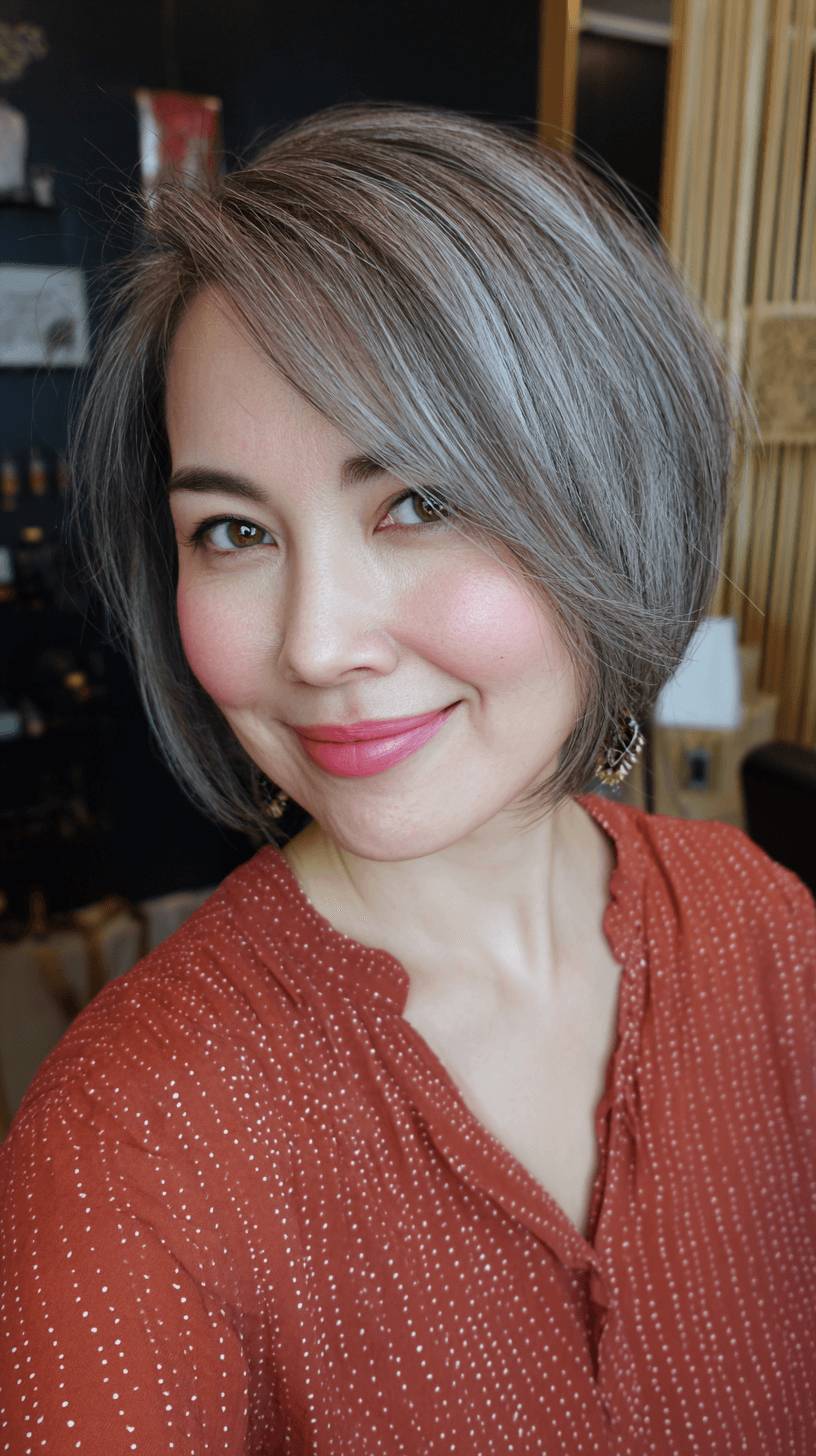 Contemporary Grey Bob with Soft Layers
