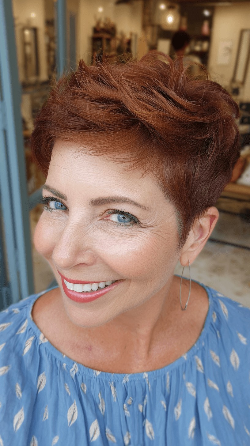 Dynamic Copper Pompadour Pixie Cut