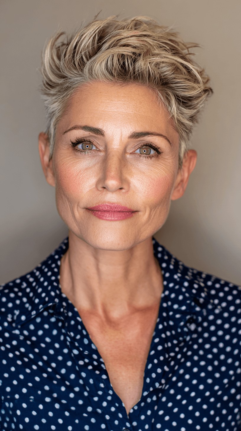 Dynamic Textured Pompadour Pixie Cut with Bold Volume