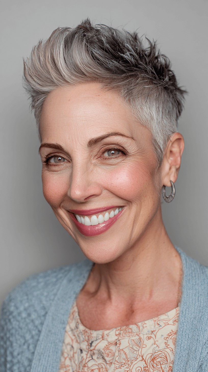 Edgy Silver Pompadour Pixie with Textured Layers